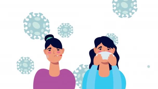 Animación pandémica del coronavirus con mujeres y esporas — Vídeo de stock