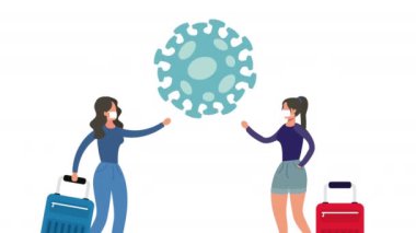 coronavirus pandemic animation with travelers women and spore
