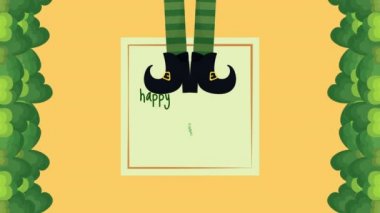 st patricks day animated card with elf legs and clovers