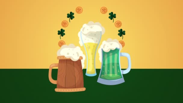 St patricks day animated card with beers — 图库视频影像