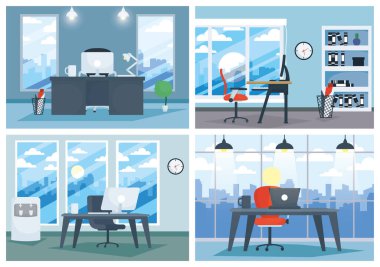 office workplace with laptop and desktop scene