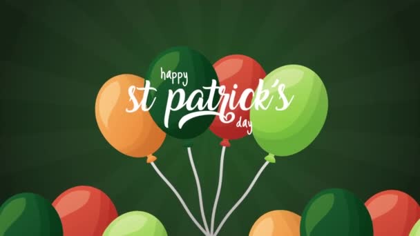 St patricks day animated card with lettering and balloons helium — Stockvideo
