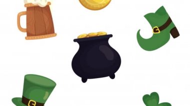st patricks day animated card with set icons pattern