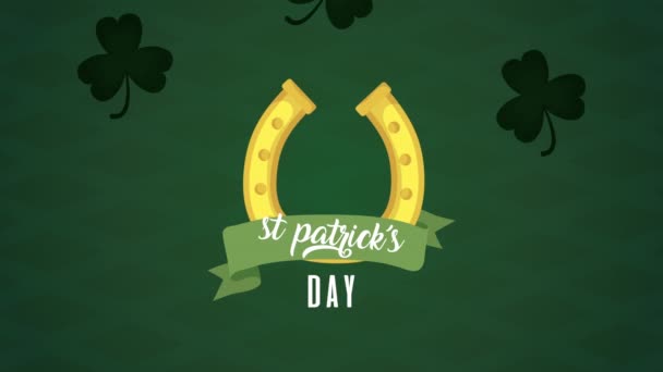 St patricks day animated card with horseshoe and clovers — Stockvideo