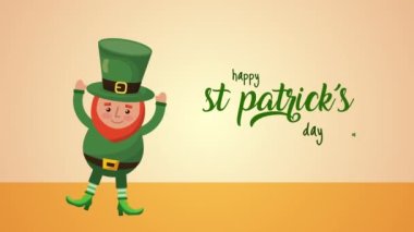 st patricks day animated card with elf character and lettering