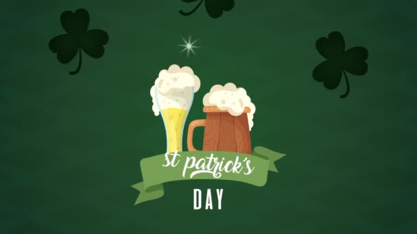 San Patricio día tarjeta animada con cervezas — Vídeo de stock