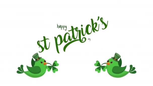 St patricks day animated card with lettering and birds — Stockvideo