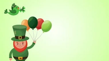 st patricks day animated card with elf and balloons helium