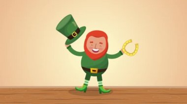st patricks day animated card with elf and horseshoe