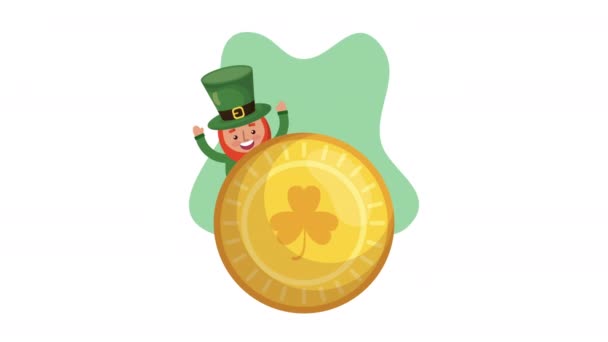 St patricks day animated card with elf and coin — Αρχείο Βίντεο