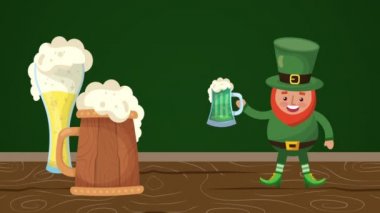st patricks day animated card with elf and beer