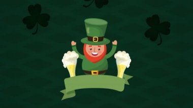 st patricks day animated card with elf and beers