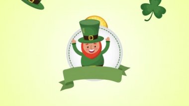 st patricks day animated card with elf and clovers
