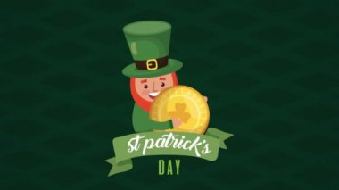 st patricks day animated card with elf and coin