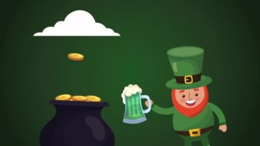 st patricks day animated card with elf and treasure cauldron