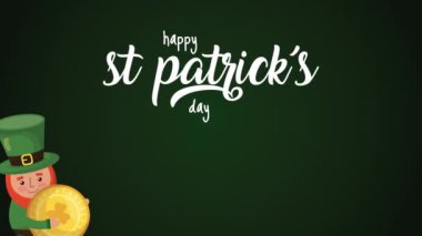 st patricks day animated card with elf character and lettering