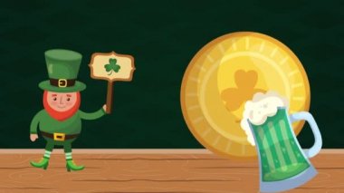st patricks day animated card with elf and beer