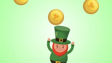 st patricks day animated card with elf and treasure coins