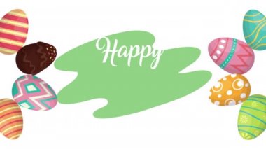 happy easter animated card with lettering and eggs painted
