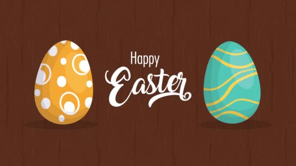 Feliz Páscoa cartão animado com letras e ovos pintados — Vídeo de Stock