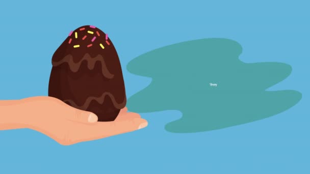 Счастливая пасхальная анимированная карта с шоколадным яйцом — стоковое видео
