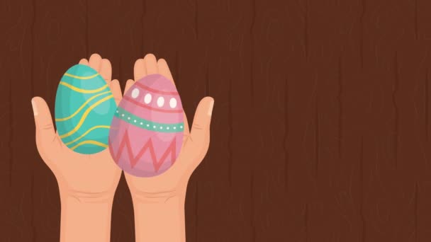 Happy easter animated card with hands lifting eggs painted — Αρχείο Βίντεο