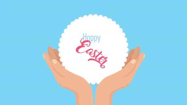 Happy easter animated card with hands lifting lettering — 图库视频影像