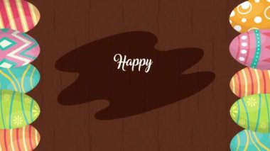 happy easter animated card with lettering and eggs painted