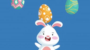 happy easter animated card with cute rabbit and eggs painted