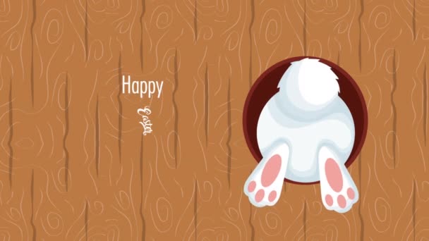 Happy Easter animierte Karte mit niedlichen Hasen und Schriftzug — Stockvideo