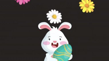 happy easter animated card with rabbit and egg painted in floral frame