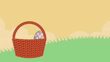 happy easter animated card with rabbit and eggs painted in basket