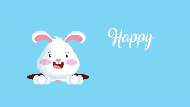 Happy easter анимационная открытка с симпатичным кроликом и полевкой — стоковое видео