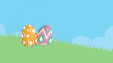 happy easter animated card with rabbit and eggs painted in basket