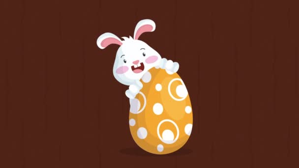 Счастливая пасхальная анимированная карта с милым кроликом и яйцом окрашены — стоковое видео