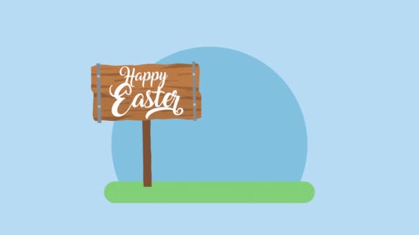 Happy easter animated card with rabbit and eggs painted in basket — Stockvideo