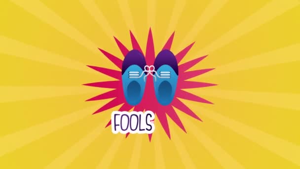 Happy fools day card with shoes tied together — Stock Video