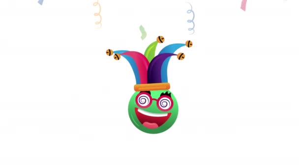 Happy fools day card with crazy emoji and buffoon hat — Stok video