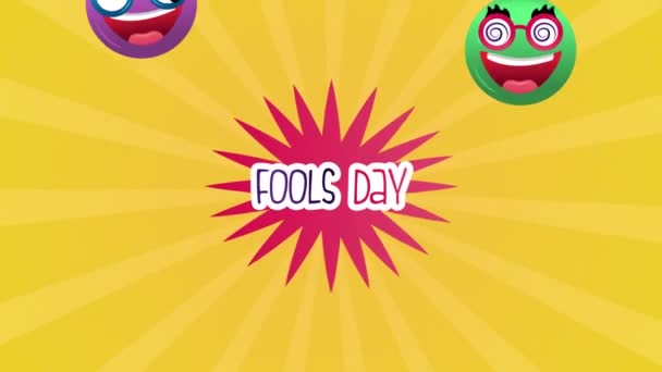 Happy fools day card with crazy emojis — Stock video