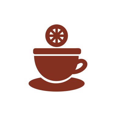 tea cup with lemon fruit half silhouette style icon