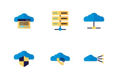 Düz biçimli bulut hesaplama simgeleri demeti