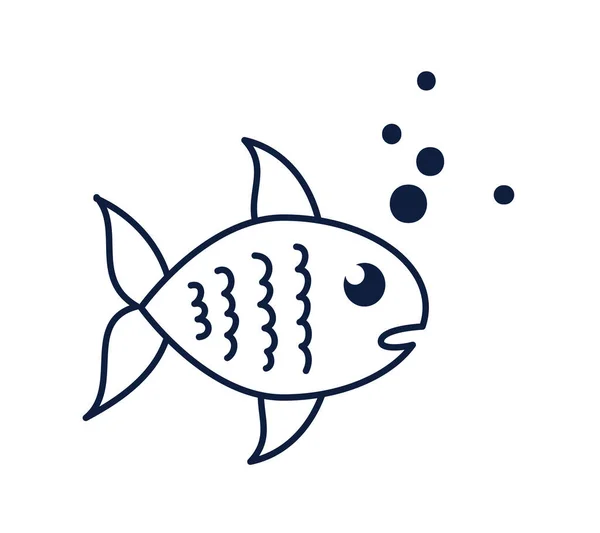 Pescado animal marino aislado icono — Vector de stock