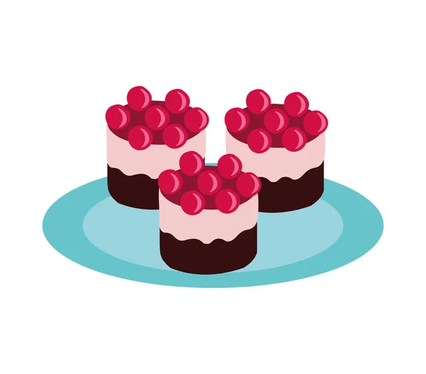 Sweet cake with cherries dessert — 스톡 벡터