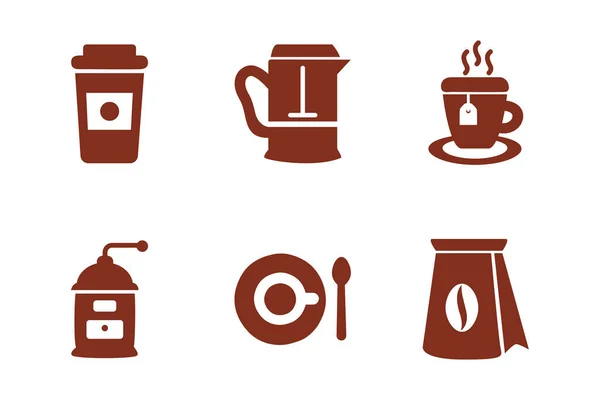 咖啡和茶的组合轮廓风格图标 — 图库矢量图片
