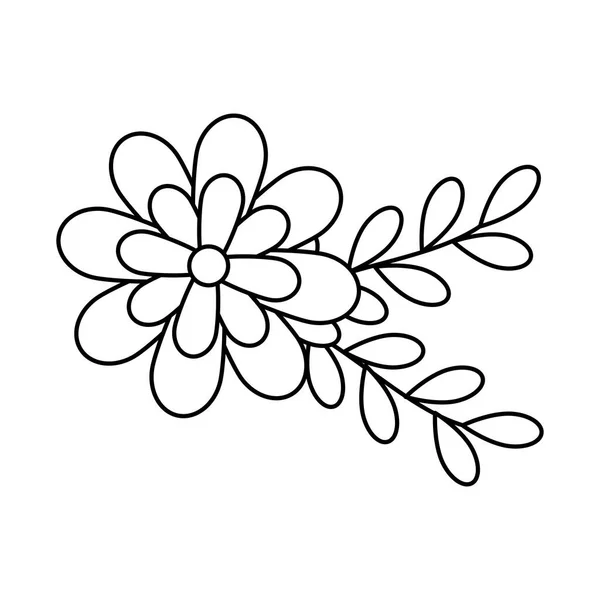 Fleur mignonne avec des branches et des feuilles icône de style ligne — Image vectorielle