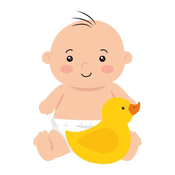 Cute little baby boy with duck rubber — Stock Vector