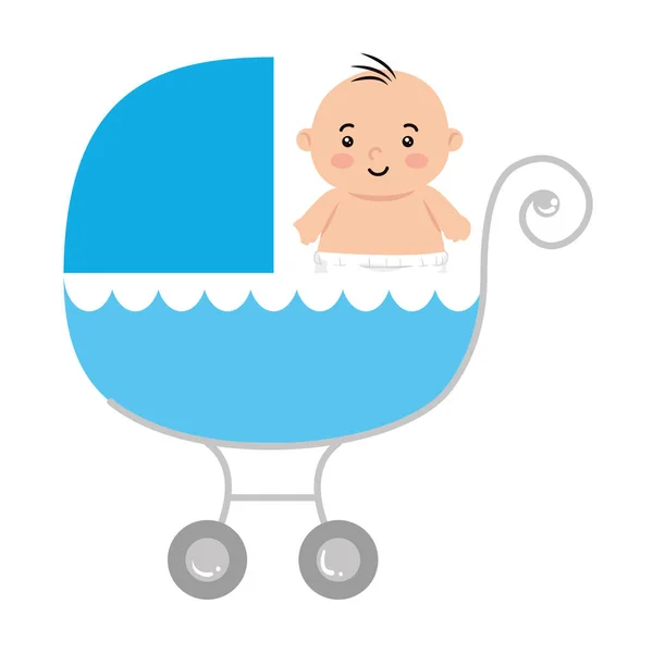 Cute little boy in baby cart transportation — Stock Vector