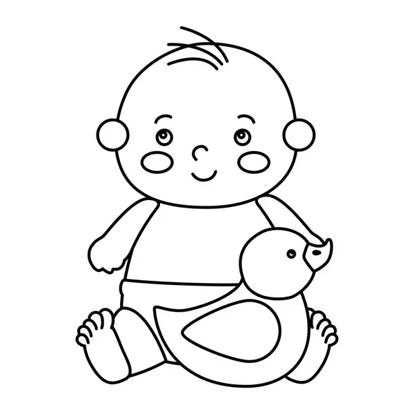 可愛い赤ちゃんとアヒルゴム — ストックベクタ