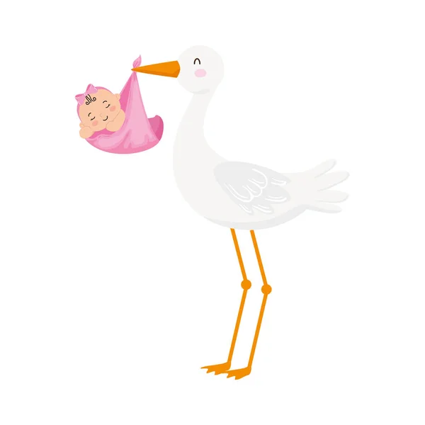 Stork with cute baby girl — Stock Vector