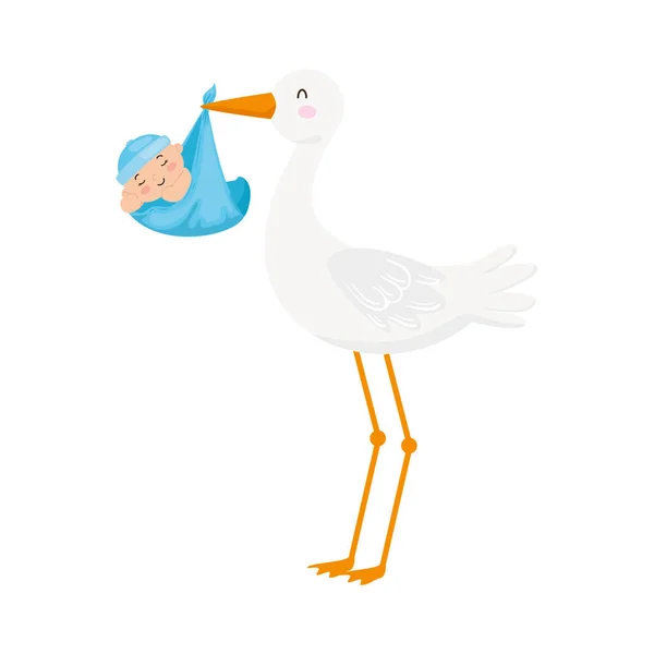 Stork with cute baby boy — Stock Vector